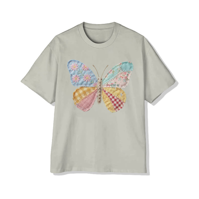  Pastoral Butterfly Floral Pattern Print Pattern Cotton Print T-shirt - Warm Grey - US16-18(2XL) - image 13