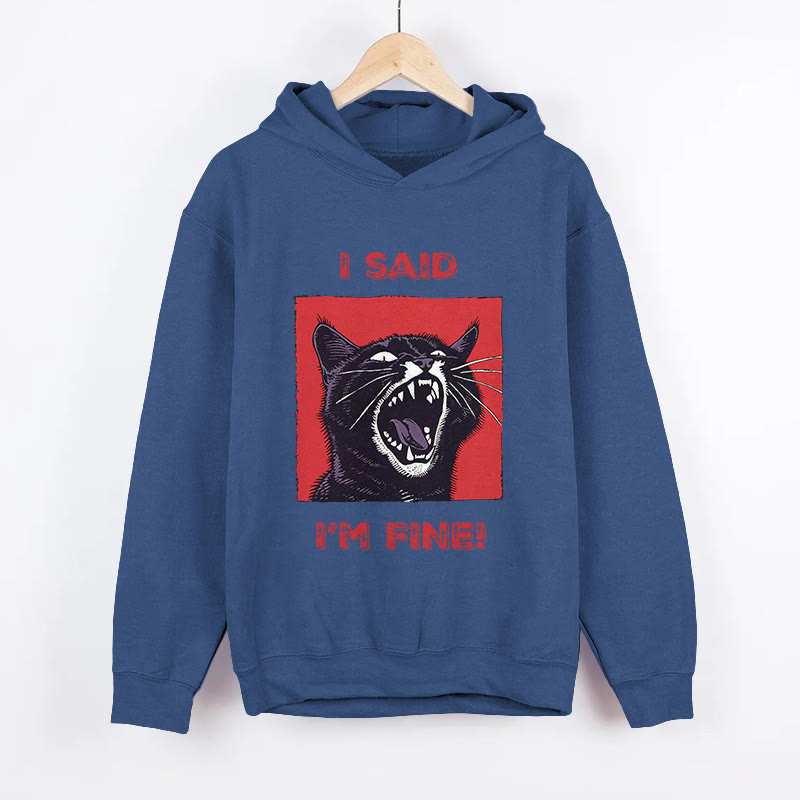 Unisex I SAID I'M FINE Pattern Long Sleeved Hoodie - Dark Blue - US44-46(8XL) - image 5