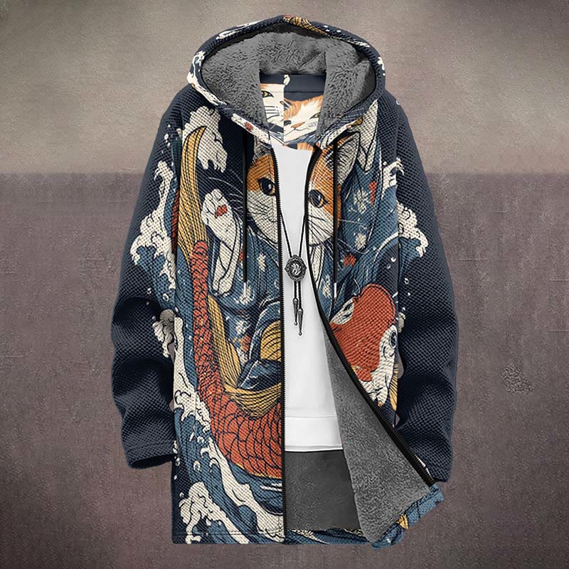 Japanese Kimono And Koi Fish Print Unisex Plush Thick Long-sleeved Fleece Jacket Coat - image 2