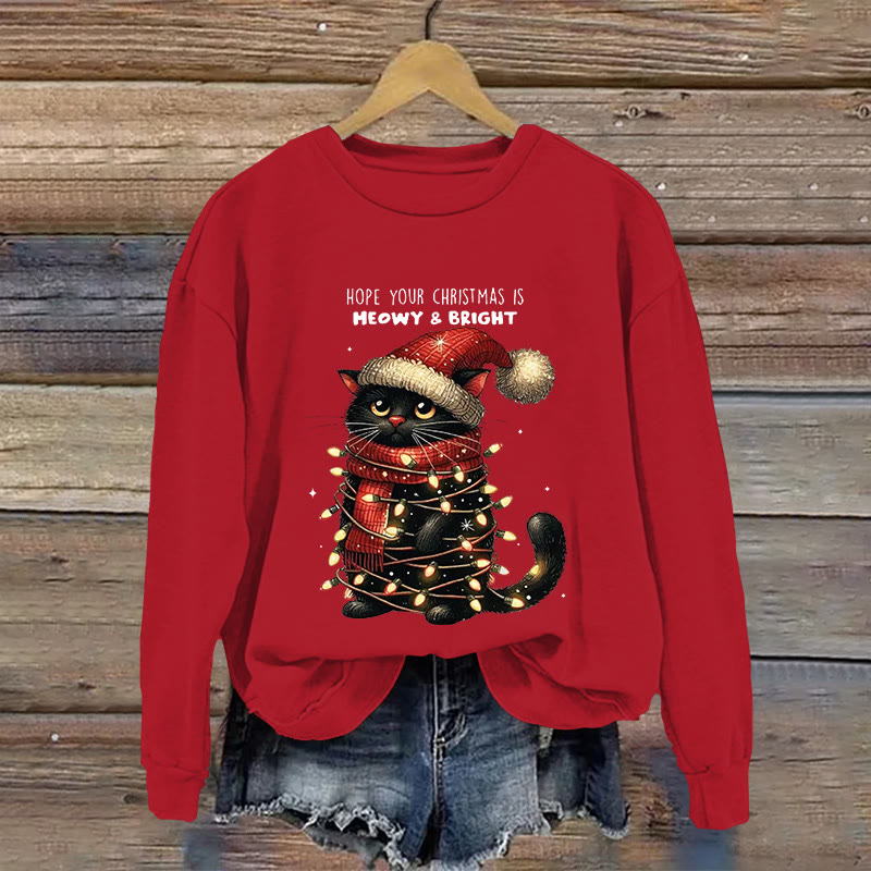 Christmas Cat Pattern Print Long Sleeve Sweatshirt - Red - US16-18(2XL) - image 4