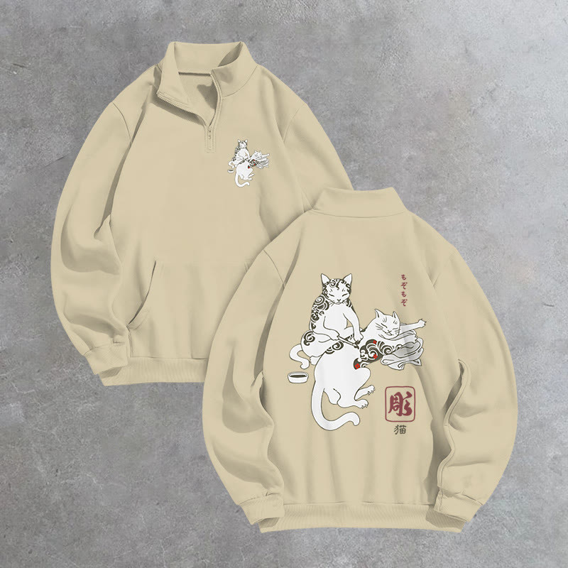 Unisex Fun Cat Tattoo Lounge  Print Zip Sweatshirt - Apricot - US16-18(2XL) - image 3