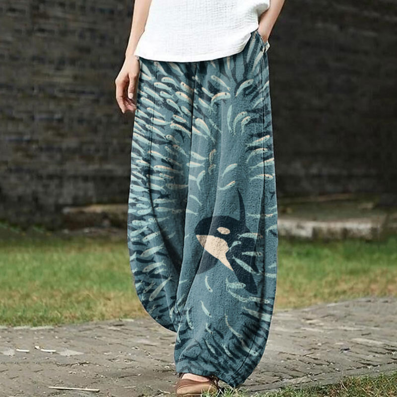 Orca And Herring Ball Art Print Casual Pants - Green - 5XL - image 1