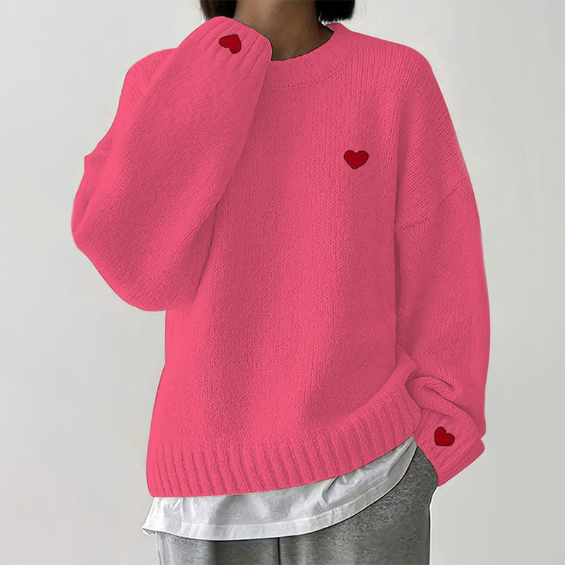 Valentine's Day Small Heart Print Casual Pullover Sweater - Pink - 4XL - image 5