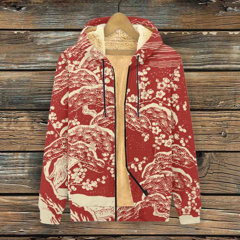 Women's Japanese Art Plum Blossom Art Print Fleece Jacket - image 2