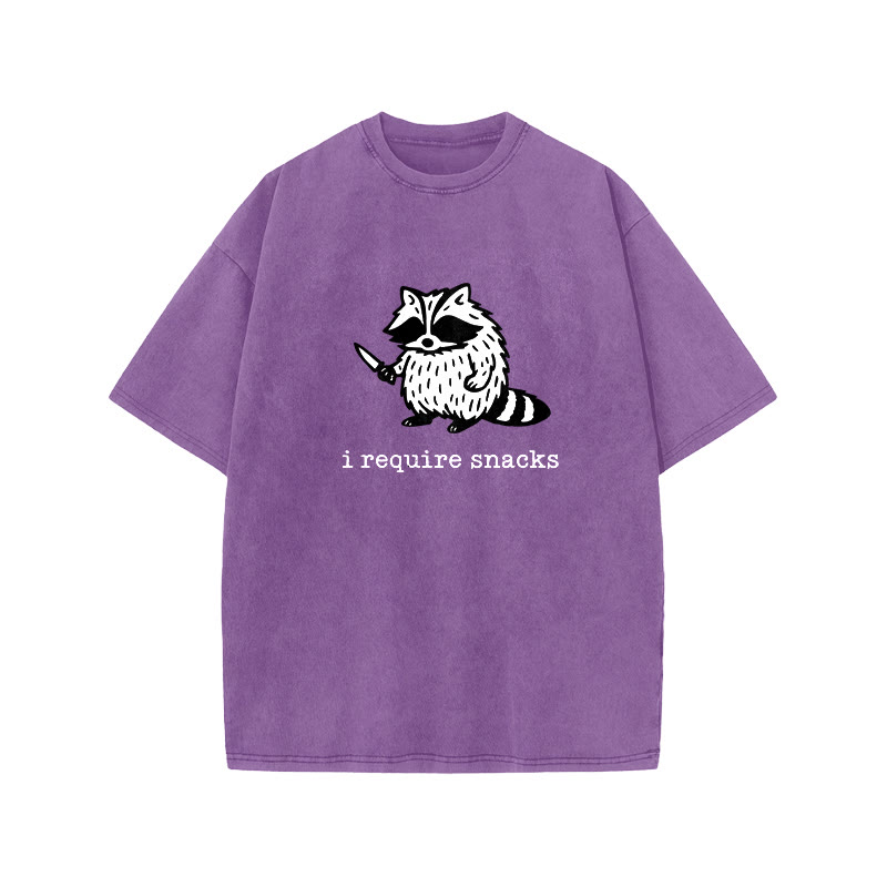  Funny Raccoon I Require Snacks print Acid Washed T-shirt - Purple - US20-22(3XL) - image 9