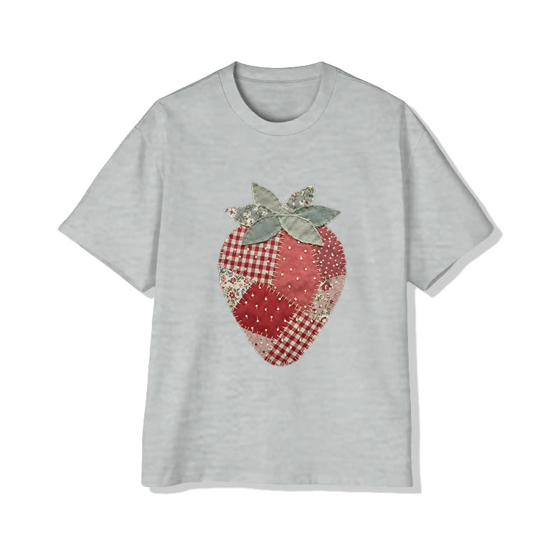 Pastoral Strawberry Print Pattern Cotton Print T-shirt - Grey - US16-18(2XL) - image 11