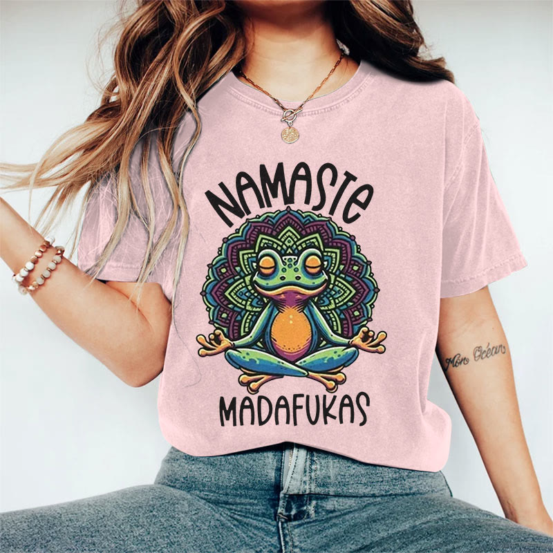 100% Cotton Women's Yoga Frog Art Print Casual T-shirt - Pink - 2XL - image 7