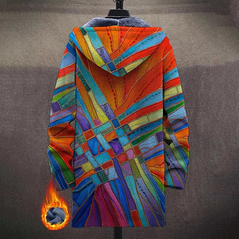 Colorful Artwork Gold Line Patterns Print Unisex Plush Thick Long-sleeved Fleece Jacket Coat - image 3