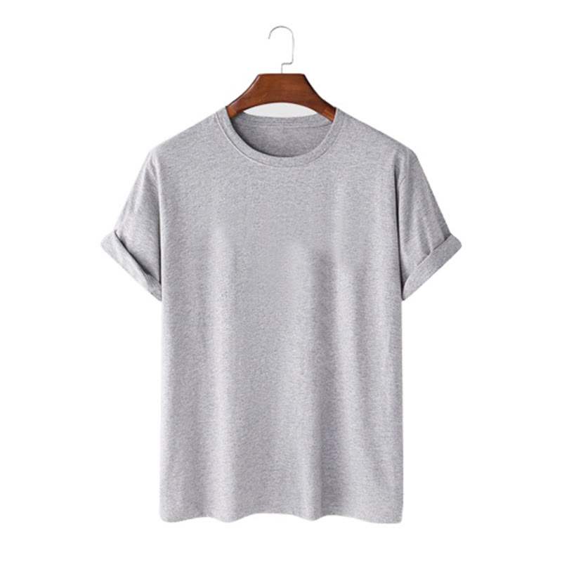 100% Cotton Solid Color Round Neck Casual Short Sleeves T-shirt - Grey - 2XL - image 4