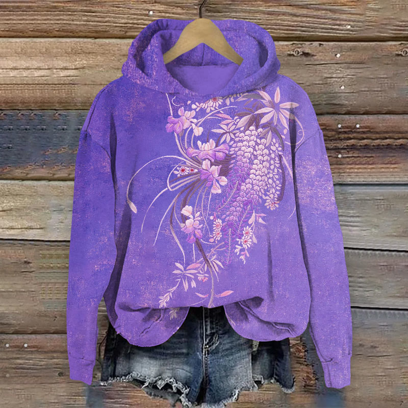 Floral  Print Long Sleeve Hoodie - Purple - US44-46(8XL) - image 4