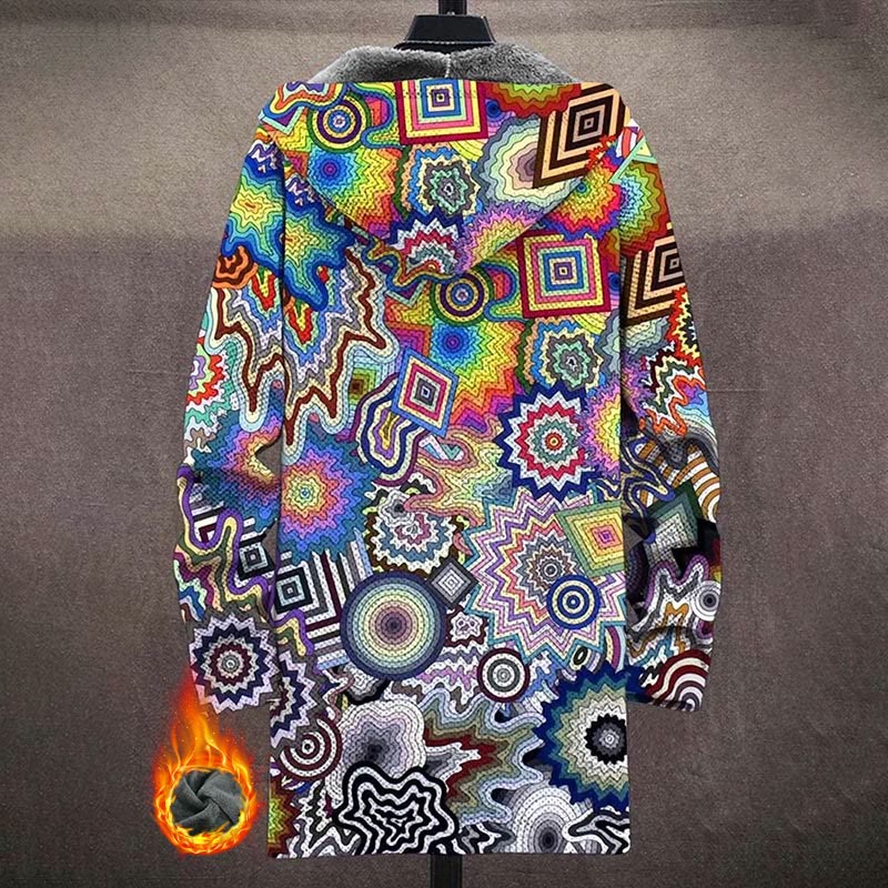 Rainbow Abstract Ethnic Style Psychedelic Pattern Print Unisex Plush Thick Long-sleeved Fleece Jacket Coat - image 3