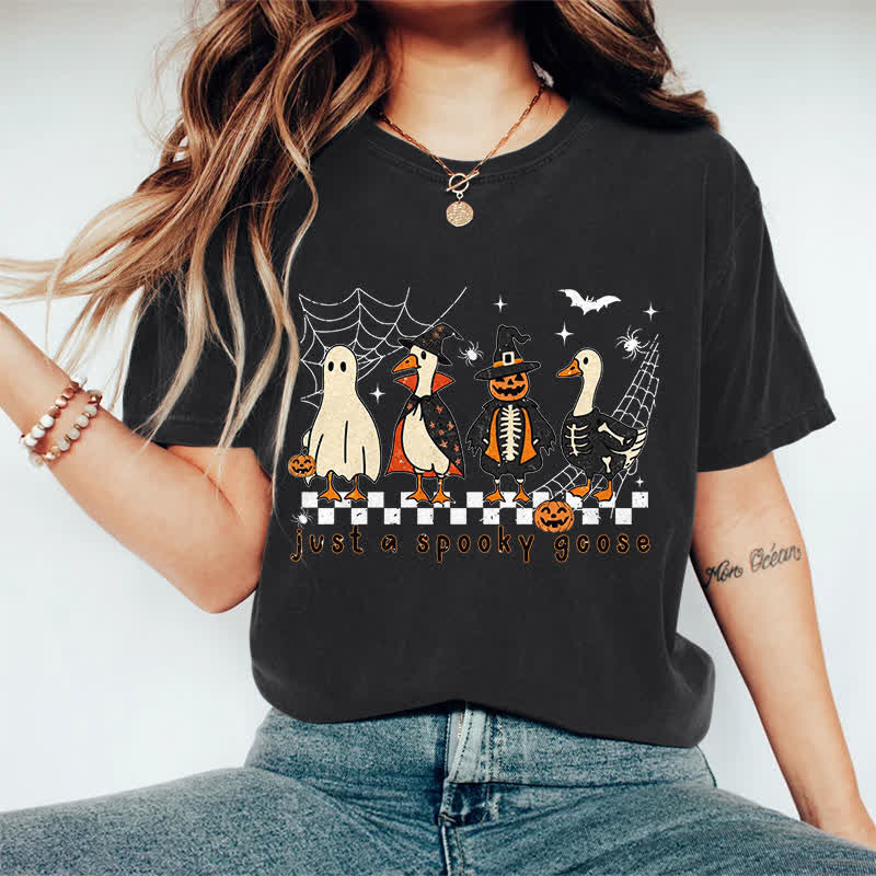 100% Cotton Halloween Just A Spooky Goose Print T-shirt - Black - 2XL - image 5