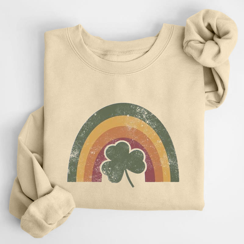 St. Patrick's Day Four-leaf Clover Rainbow Print Crew Neck Sweatshirt - Apricot - US16-18(2XL) - image 5