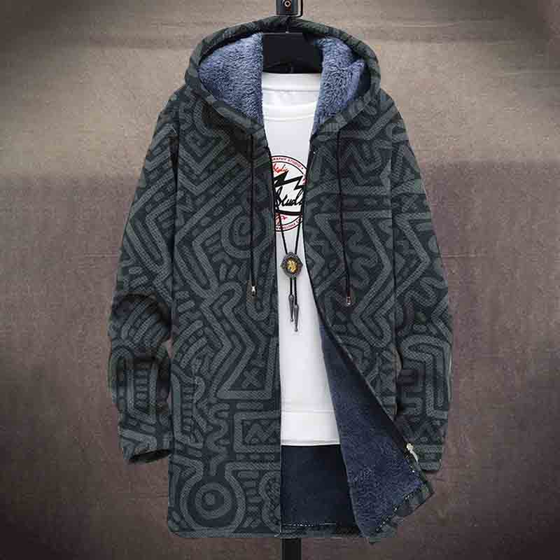 Ethnic Style Abstract Stripes Pattern Print Unisex Plush Thick Long-sleeved Fleece Jacket Coat - image 2