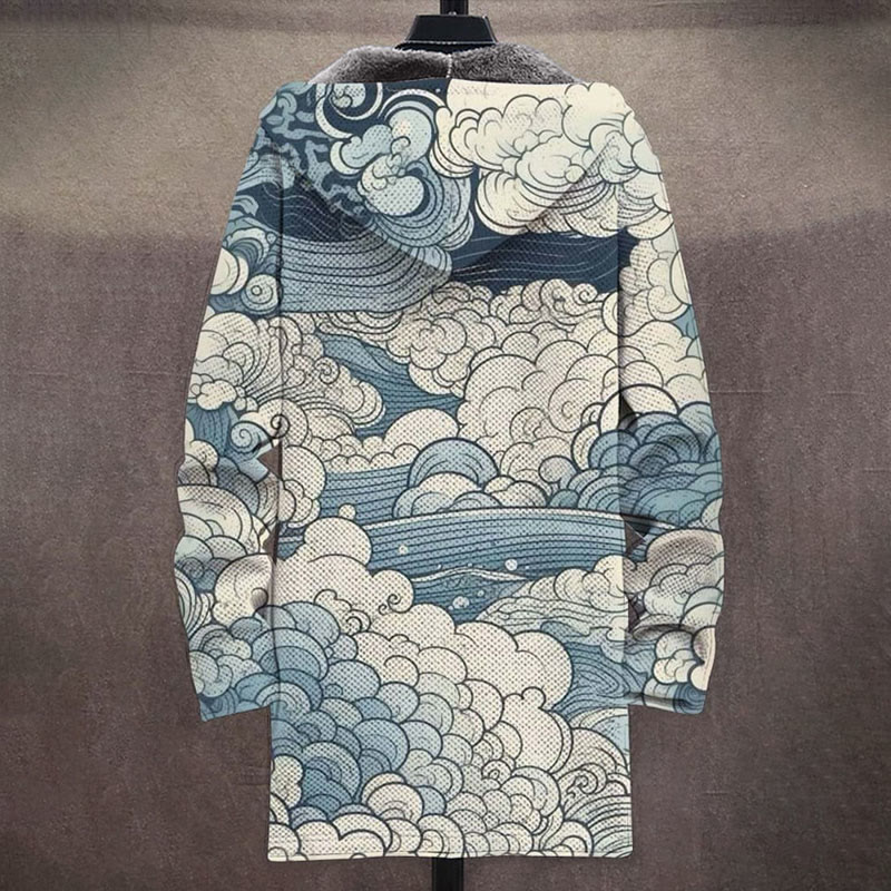 Retro Japanese Style Cloud Gatherin Print Unisex Plush Thick Long-sleeved Fleece Jacket - image 2