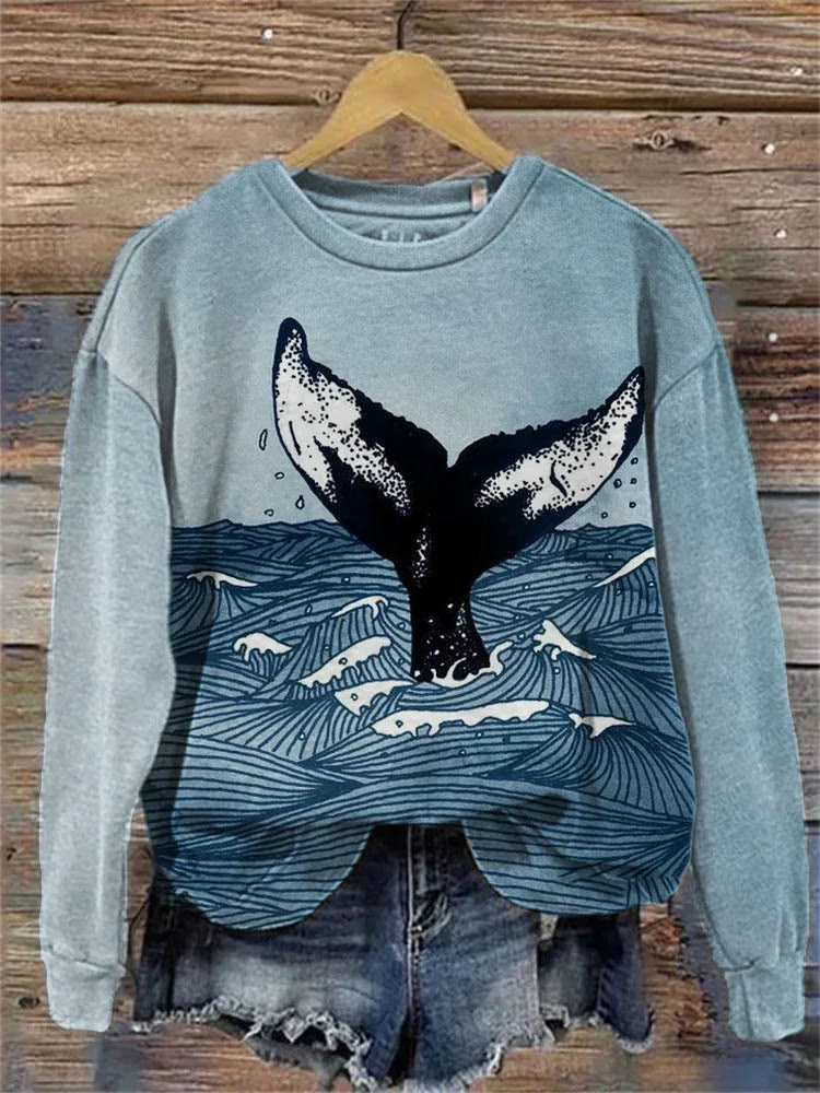 Whale printed casual discount sweatshirt