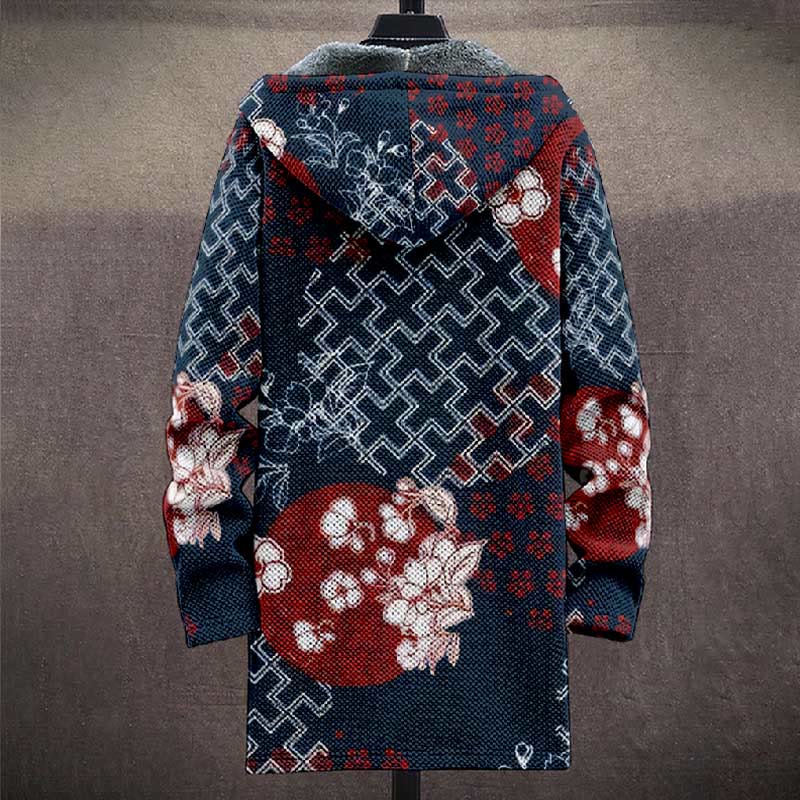Japanese Geometric Sakura Art Print Unisex Plush Thick Long-sleeved Fleece Jacket Coat - image 4