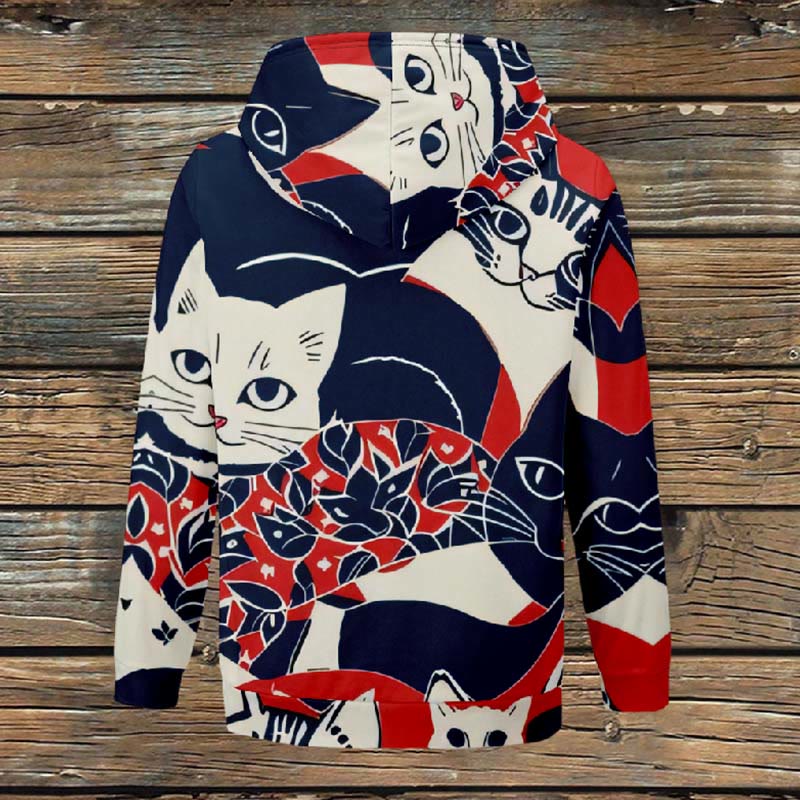 Women's Japanese Funny Kimono Cat Art Print Fleece Jacket - image 3