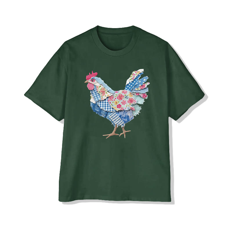 Animal Friends Chicken Flakes Print Pattern Cotton Print T-shirt - Green - US16-18(2XL) - image 4