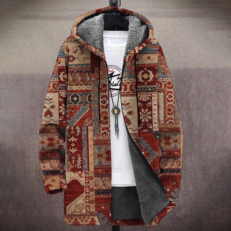 Men's Retro Native Pattern Print Unisex Plush Thick Long-sleeved Fleece Jacket Coat - image 2