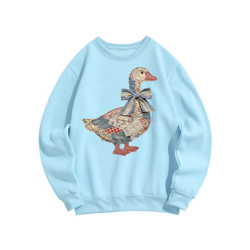 Trendy Easter Patchwork Grandmacore Goose Print Sweatshirt - Light Blue - US16-18(2XL) - image 7