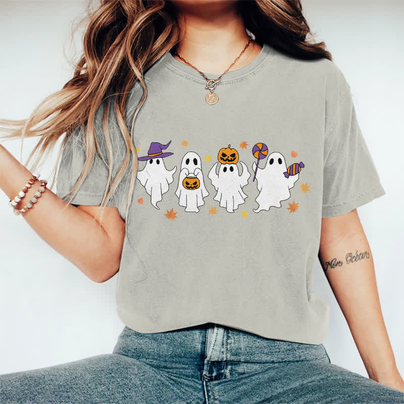 100% Cotton Halloween Dancing Ghost Art Print T-shirt - Warm Grey - 2XL - image 9