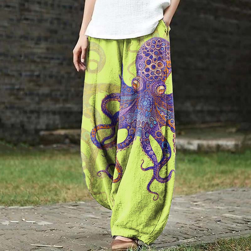 Unique Exquisite Octopus Pattern Print Casual Pants - Green - US18(5XL) - image 4