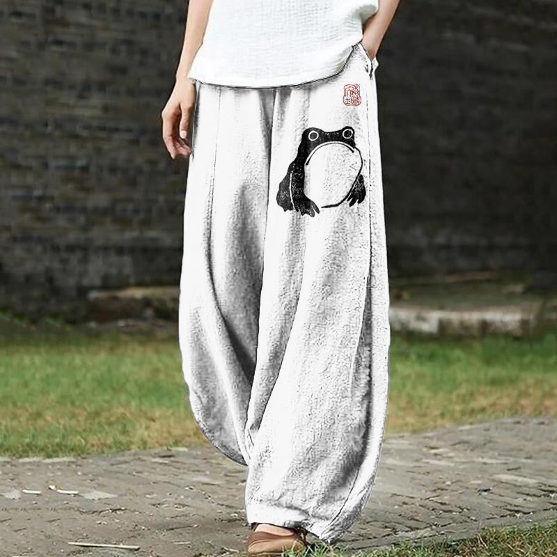 Dashingsoul Frog Ancient Japanese Art Print Casual Pants