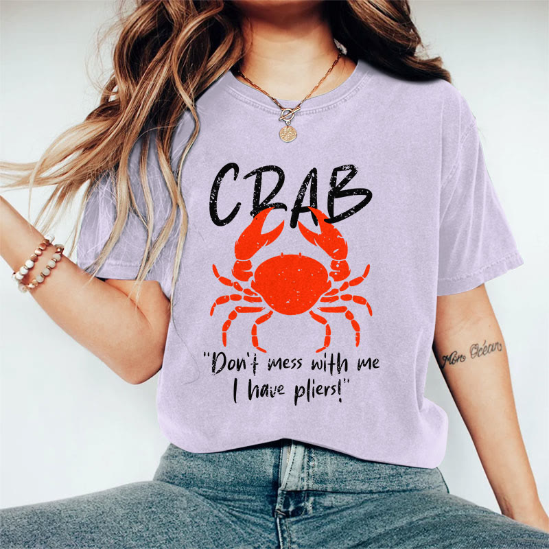 100% Cotton Women's Funny Crab Slogan Art Print Casual T-shirt - Purple - 2XL - image 9