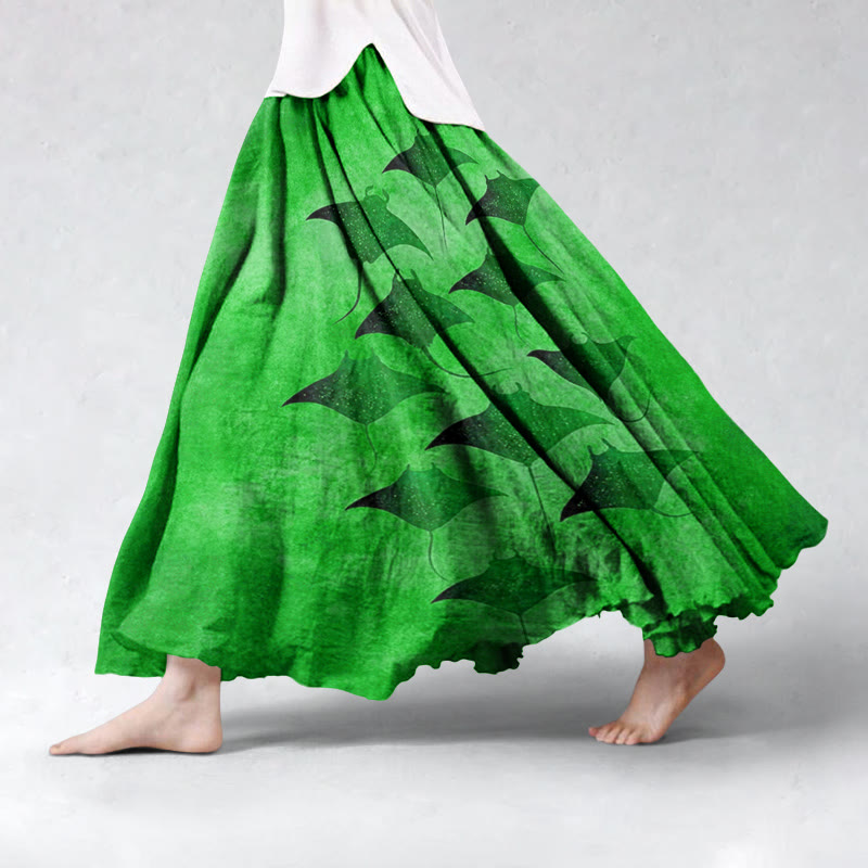 Vintage Manta Ray Art Print Skirt - Green - 5XL - image 4