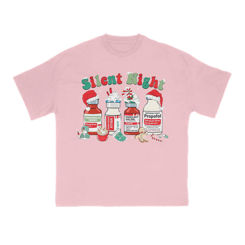 Unisex Silent Night Christmas Print T-shirt - Pink - US16-18(2XL) - image 11