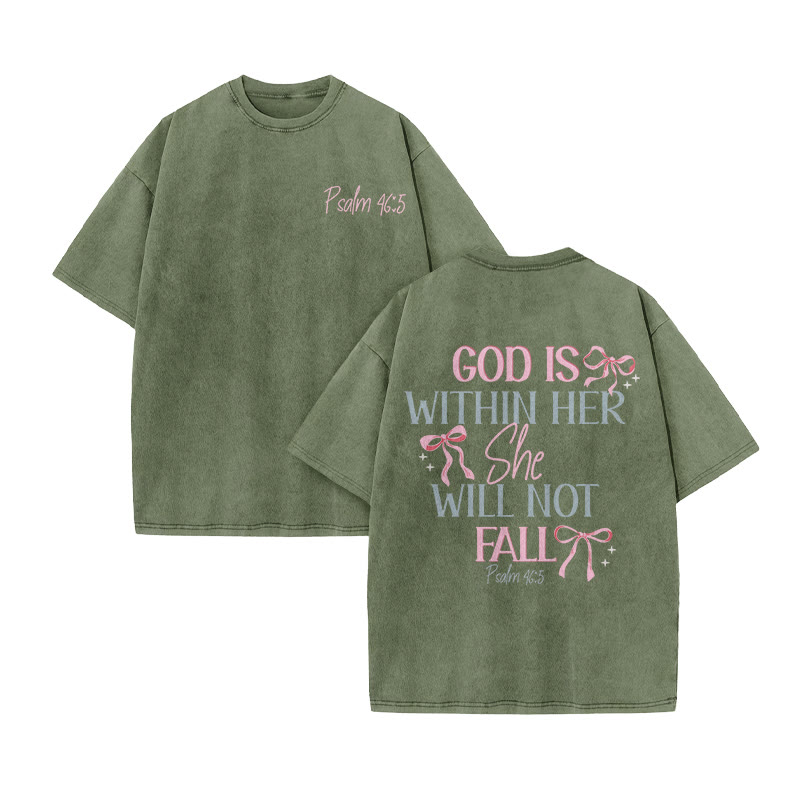 God Is Within Her Psalm 46:5 Print Acid Washed T-shirt - Army Green - US20-22(3XL) - image 6