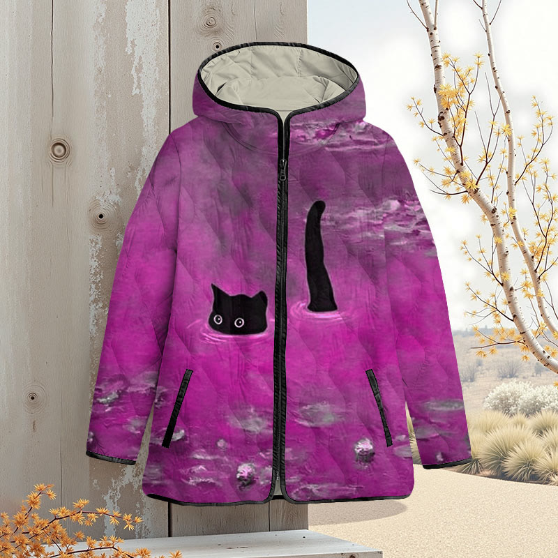 Oil Painting Cat Art Print Zipper Jackets - Purple - 4XL - image 5
