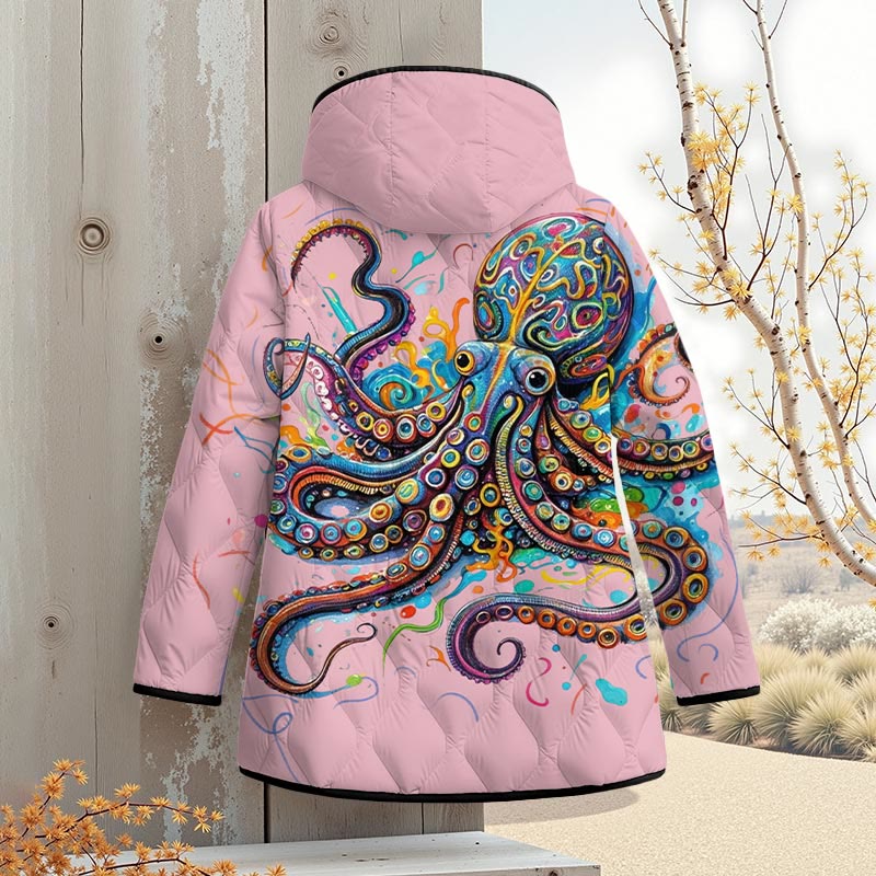Vintage Rainbow Octopus Art Print Zipper Jackets - Pink - 4XL - image 2