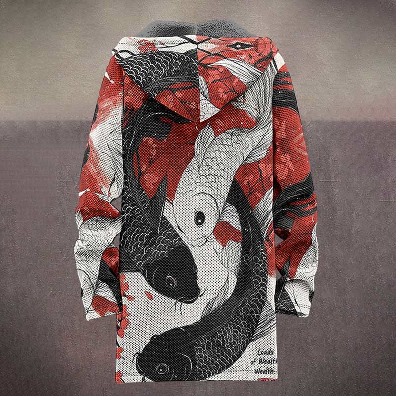 Japanese Floral Sketching Koi Print Unisex Plush Thick Long-sleeved Fleece Jacket Coat - image 4