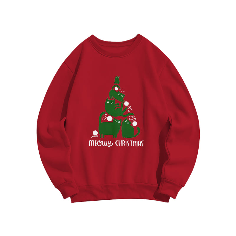 Meowy Christmas Print Crew Neck Sweatshirt - Red - US16-18(2XL) - image 8