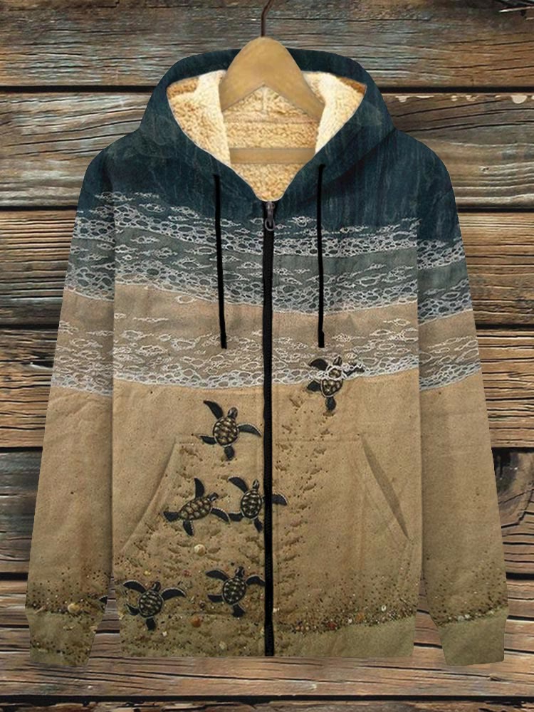 Baby Sea Turtles Beach Fiber Art Print Fleece Jacket