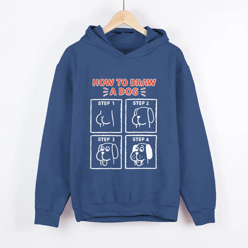 Unisex How To Draw A Dog Pattern Long Sleeved Hoodie - Dark Blue - US44-46(8XL) - image 5