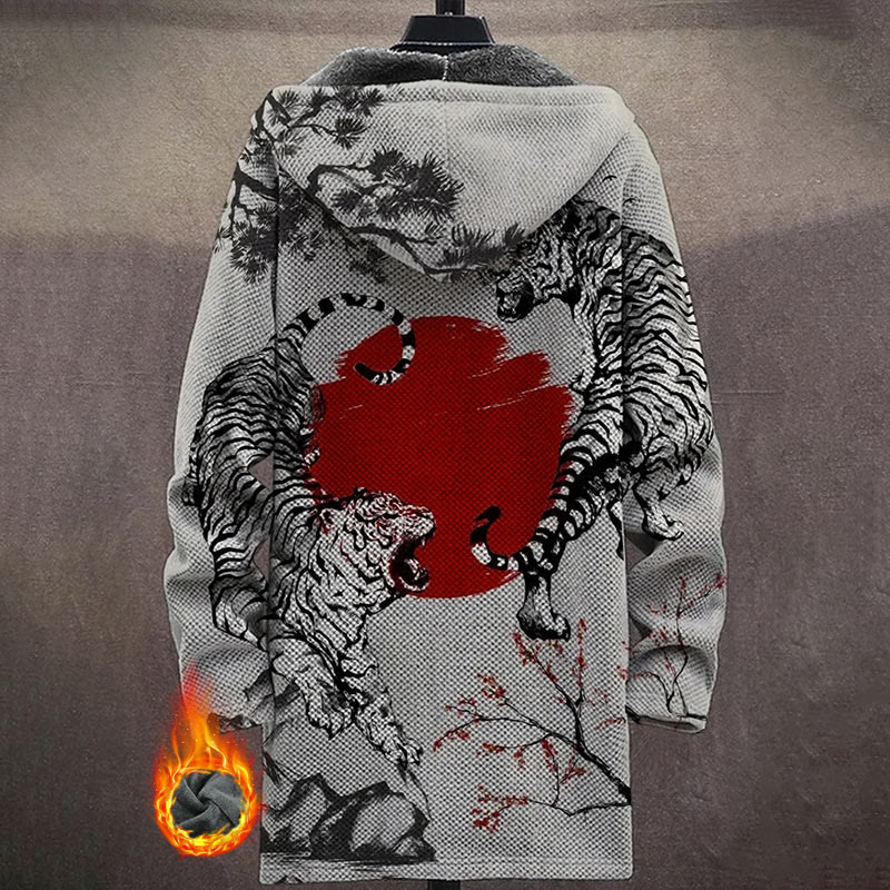 Ukiyo-e Ink Painting Tigers Print Unisex Plush Thick Long-sleeved Fleece Jacket Coat - image 3