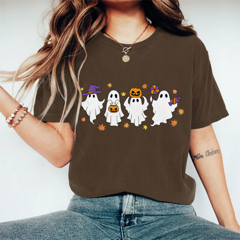 100% Cotton Halloween Dancing Ghost Art Print T-shirt - Coffee - 2XL - image 2