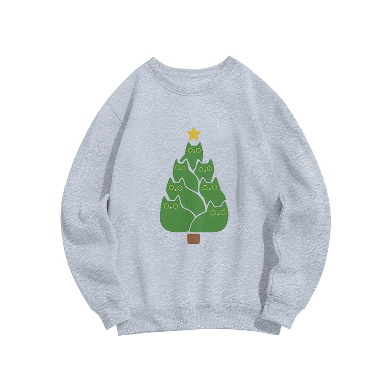 Creative Cat Christmas Tree Print Crew Neck Sweatshirt - Grey - US16-18(2XL) - image 4