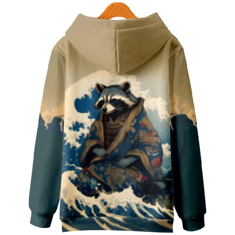 Women's Japanese Elegant Kimono Raccoon Print Long Sleeve Hoodie - image 2