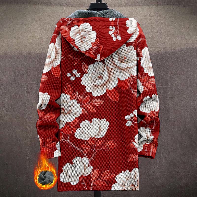 Retro White Peony Blossom Art Print Unisex Plush Thick Long-sleeved Fleece Jacket Coat - image 3