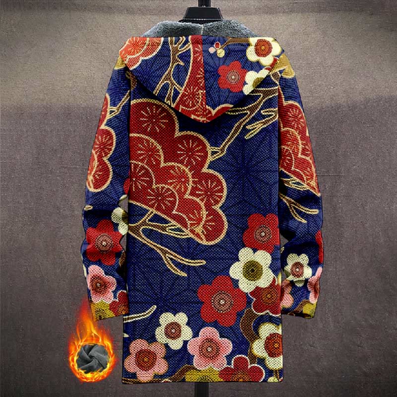Japanese Style Vibrant Floral Print Unisex Plush Thick Long-sleeved Fleece Jacket Coat - image 3