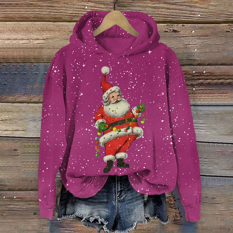 Christmas Happy Santa Holding Light Bulb Print Long Sleeve Hoodie - Rose - US44-46(8XL) - image 2