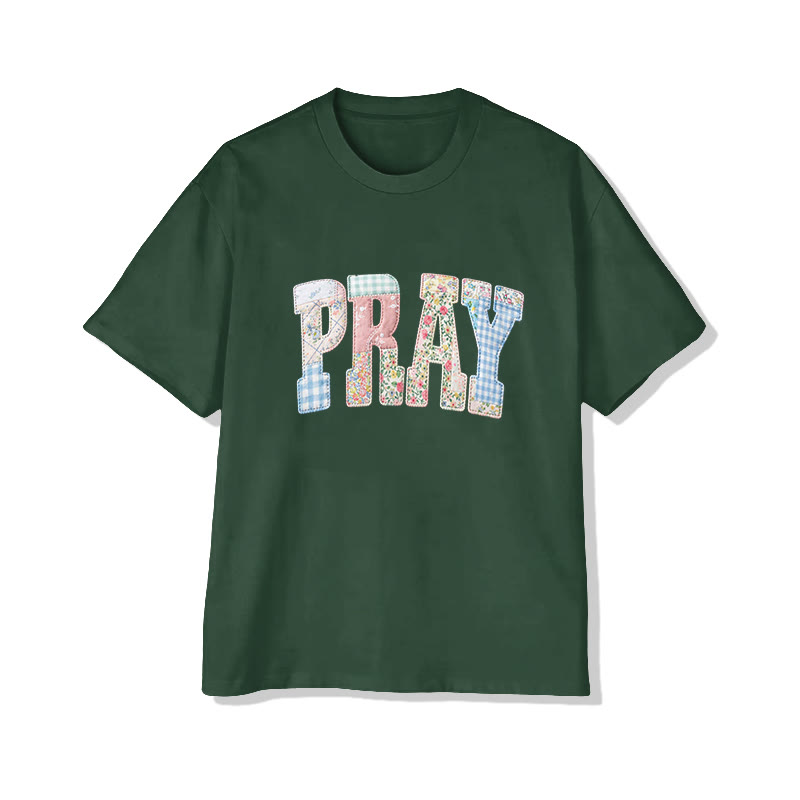 Vintage Floral Pray Christian Pattern Print Short Sleeved Round Neck Cotton T-shirt - Green - US28-30(4XL) - image 10