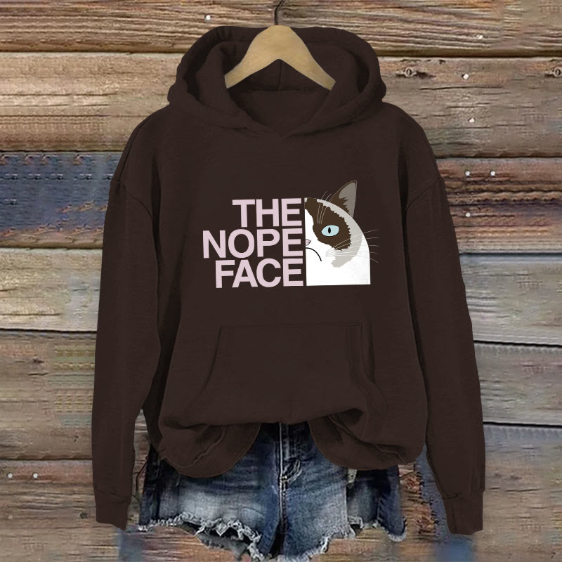 100% Cotton Funny The Nope Face Cat Print Women's Hoodie - Brown - 2XL - image 4