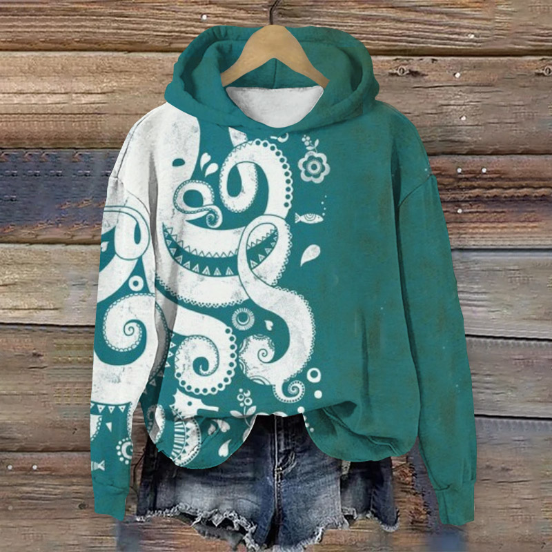  Japanese Art Underwater World Shark Print Long Sleeve Hoodie - Green - 8XL - image 1