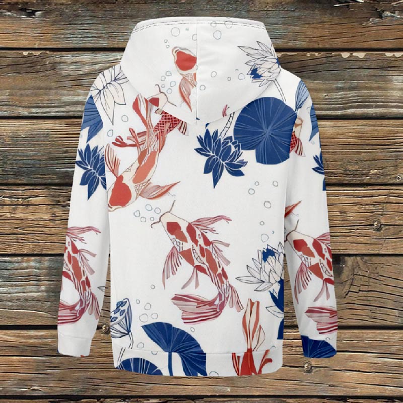 Women's Lovely Vivid Goldfish ＆ Lotus Art Print Fleece Jacket - image 3