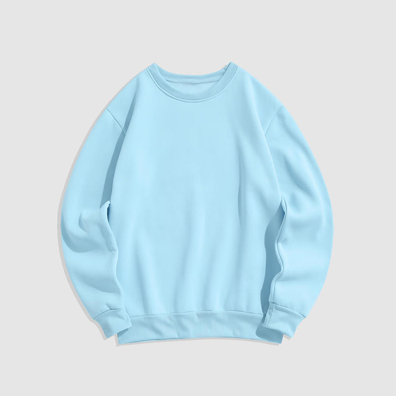 100% Cotton Solid Color Round Neck Casual Fleece Sweatshirt - Blue - 2XL - image 8
